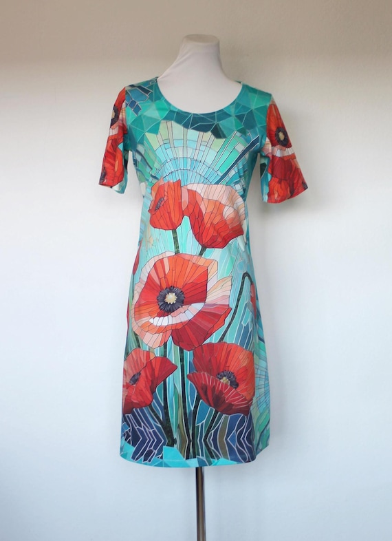 strapless open back dress Vintage Sari Smock Maxi | Cyan Blue & Fiery Red XS main image 0