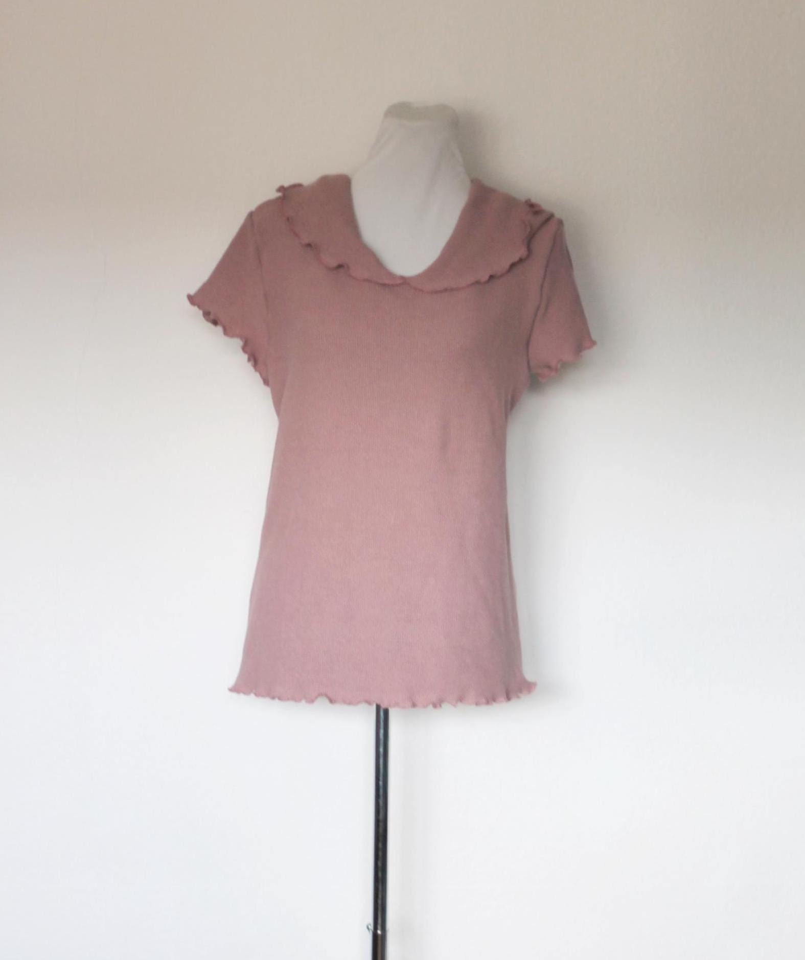 Hooded shirt cotton knit, short sleeve, pearl pattern plain old pink, layered look