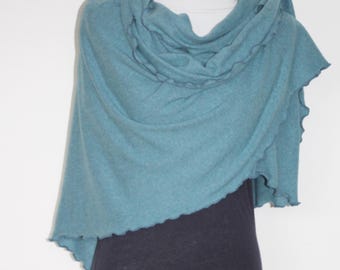 再入荷のおすすめ最新情報 Triangular Scarf/stole Made of Soft Cotton Knit, Smoky Blue 小物