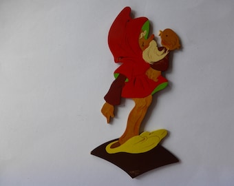 Wandfigur "Zwerg mit Vögelchen" Vintage Holz 60er 70er