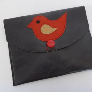 Schmucktasche echt Leder "Vögelchen" Geldbörse Tampontasche Necessaire