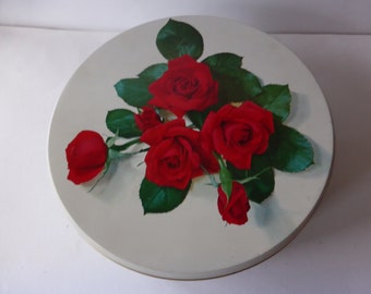 RED ROSES vintage tin can 1980s