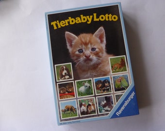 Jeu de loterie vintage pour bébés animaux des années 1980