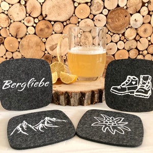 Untersetzer Bergliebe, Deko Berge, Geschenk Berge Wandern, Glasuntersetzer Filz, Tischdeko Frühling