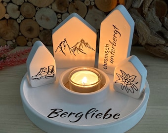 Deko Berge Bergliebe, Windlicht, Wandern, Geschenk Set Berge, Edelweiß, scandi, Geschenk Geburtstag, Allgäu Alpen
