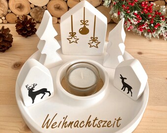 Weihnachtsdeko Häuser, Windlicht, Tischdeko Weihnachten, Lichthäuser, Geschenkset, scandi