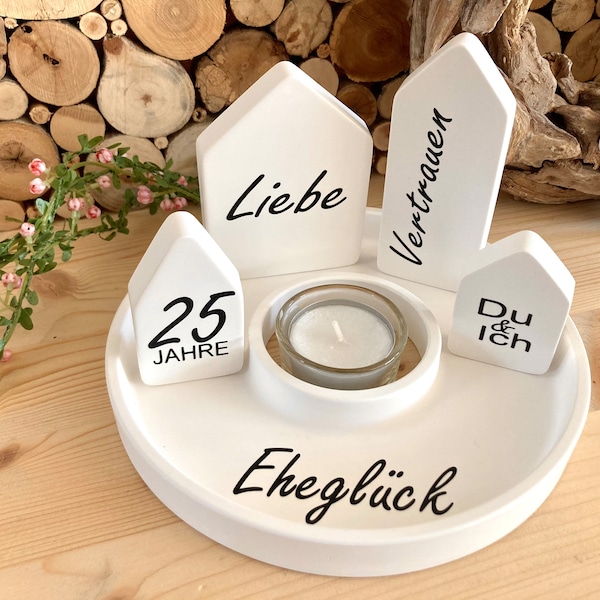 Geschenk Silberhochzeit Geldgeschenk Silberhochzeit Hochzeitstag Deko Häuser 25 Jahre Jubiläum Deko Tablett Windlicht