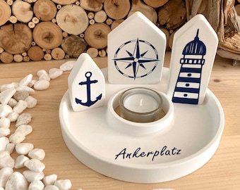 maritime Deko, Windlicht, Deko Häuser, Anker, Leuchtturm, Kompass Geschenk Ankerplatz Meer