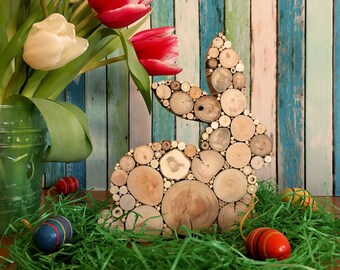 Decorazione in legno Pasqua primaverile, legno di coniglietto di Pasqua, decorazione pasquale, decorazione primaverile, legni, primavera, uovo di Pasqua, idea regalo di Pasqua