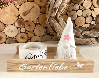 Gartenliebe Kerzenhalter Garten Deko Geschenk, Gartenzwerg Wichtel Raysin