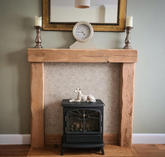 Solid Oak Beam Fireplace Surround, 1.2m Mantel, Handcrafted English Oak (Fitting Kit Included)