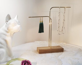 Petit stand de bijoux en blanc Porte-bijoux minimaliste organisateur bijoux rangement bois laiton métal minimaliste