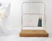 Small Jewelry Stand Minimalist Jewelry Holder Organizer Jewelry Storage Wood Brass Metal Minimalist