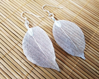 Earrings leaf jewelry with real leaves, plants, dried leaves silver 925 BullyCo ear hooks made of sterling silver 925 solid