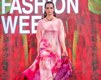 Hand-Painted Silk Rose Dress: Custom Wearable Art