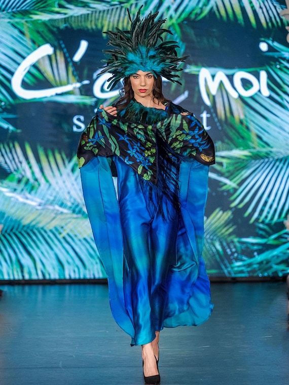 hand painted silk dresses ORIGINAL HERITAGE DRESS a contemporary silk silhouette steeped in rare tradition Avant Toi Hand-Painted Silk Dress