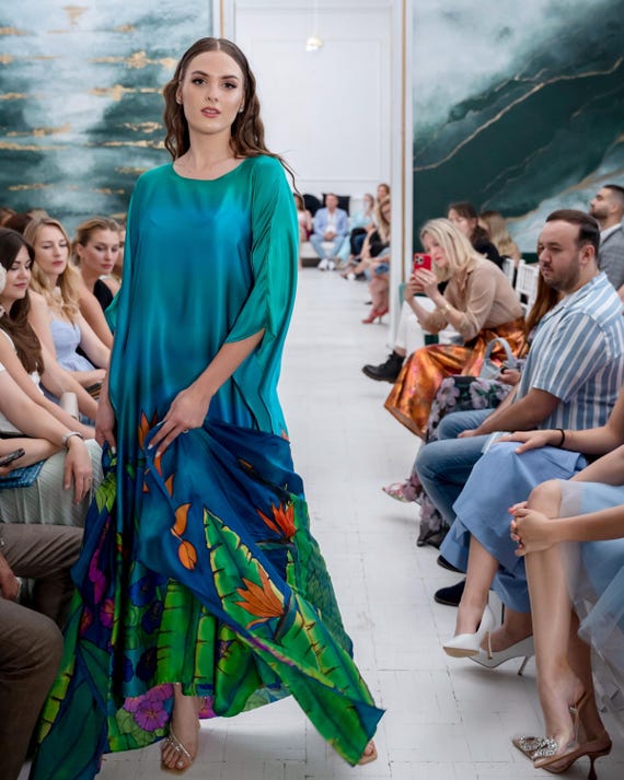 tropical silk dress Tropical Print Halter Silk Dress