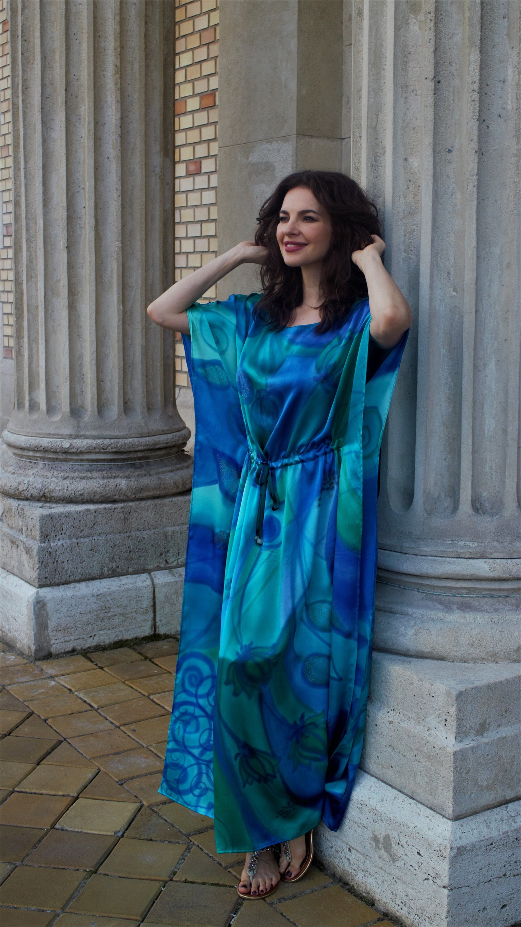 turquoise satin robe