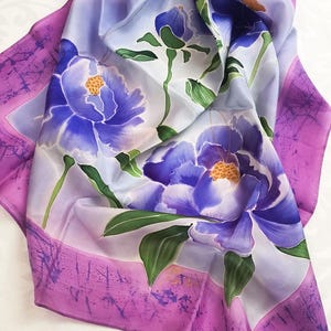 Hand-Painted Tuba Roses Mulberry Silk Scarf– Unique Handmade Silk Shawl – Elegant Gift for Her