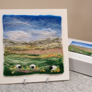 Kit de arte con fieltro de aguja: Paisaje con ovejas, actividad de manualidades para hacer tú mismo.