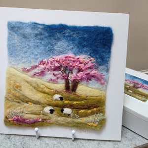 KIT. Needle Felting Hobby Craft Box Gift For Beginners and Experienced Stitchers. Pink Blossom and Grazing Sheep