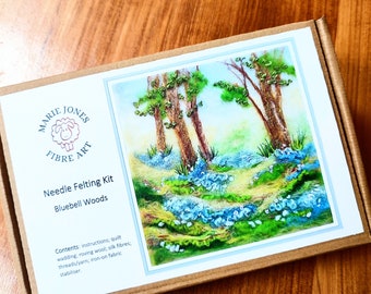 KIT. Needle Felting Bluebell Woods Wool Painting With Instructions