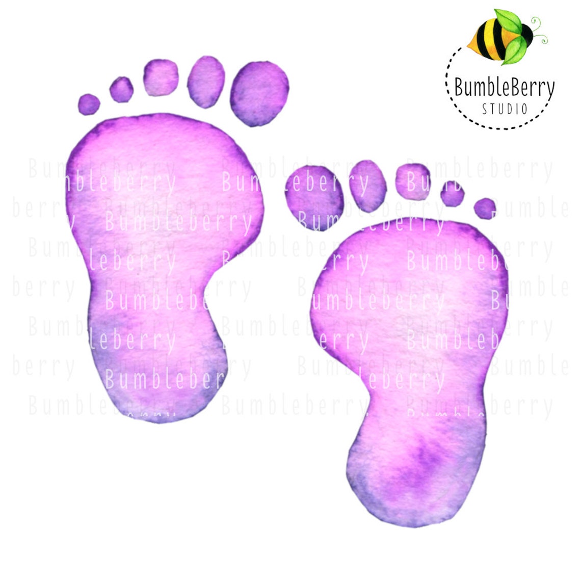 Baby Feet Purple Watercolor PNG Digital Download Clipart Etsy