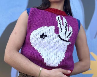 Hand Knit Sweater Vest | Matisse Circus Art Inspired Wool Blend Sleeveless Knit