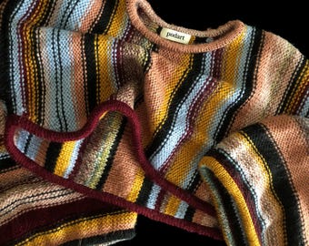 Handgestrickter gestreifter Kurzpullover aus Alpaka-Mischung, Erdtöne