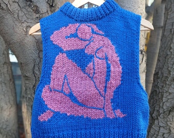 Hand knit sweater vest / Knitted vest / Personalized gift / Knitwear women/ Knitted artwork / Sleeveless vest / Gift / Customized sweater