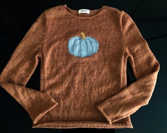 One of a Kind Hand Knit Pumpkin Sweater – Silk Mohair Merino Halloween Sweater