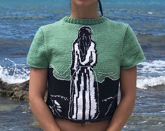 Handgestrickter Baumwollpullover | Munch Kunst inspiriert | Benutzerdefinierte Farbe Sommer Top | Tragbare Kunst Geschenk