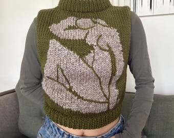 Custom Hand-Knit Sweater Vest | Matisse Art-Inspired | Wool-Blend Unisex Sleeveless Pullover | Made-to-Order Knitwear