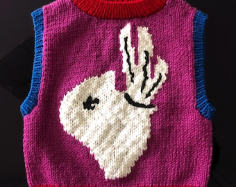 Handgestrickte Pullover-Weste | Matisse Zirkuskunst | Wollmischung Ärmellos stricken | Tragbare Kunst Geschenk für sie