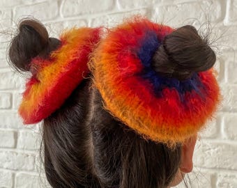 Kandinsky Inspired Abstract Art Scrunchie | Hand-Knit Acrylic Hair Tie (13-14cm)