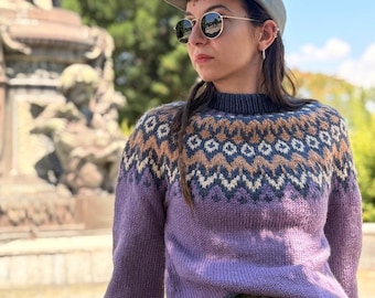 Suéter de lã tricotado à mão: Suéter nórdico Fair Isle | Suéter aconchegante de inverno | Pulôver de tricô artesanal