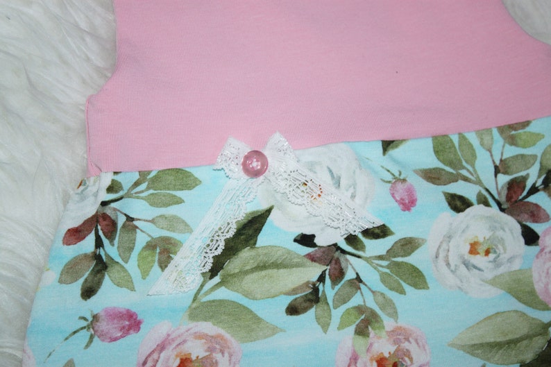 Baby Jersey romper girl white pink roses on light blue-mine with loop in desired size