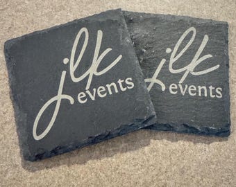 Posavasos de pizarra con logotipo personalizado / Posavasos grabados para empresas / Regalo corporativo / Juego de 2/4