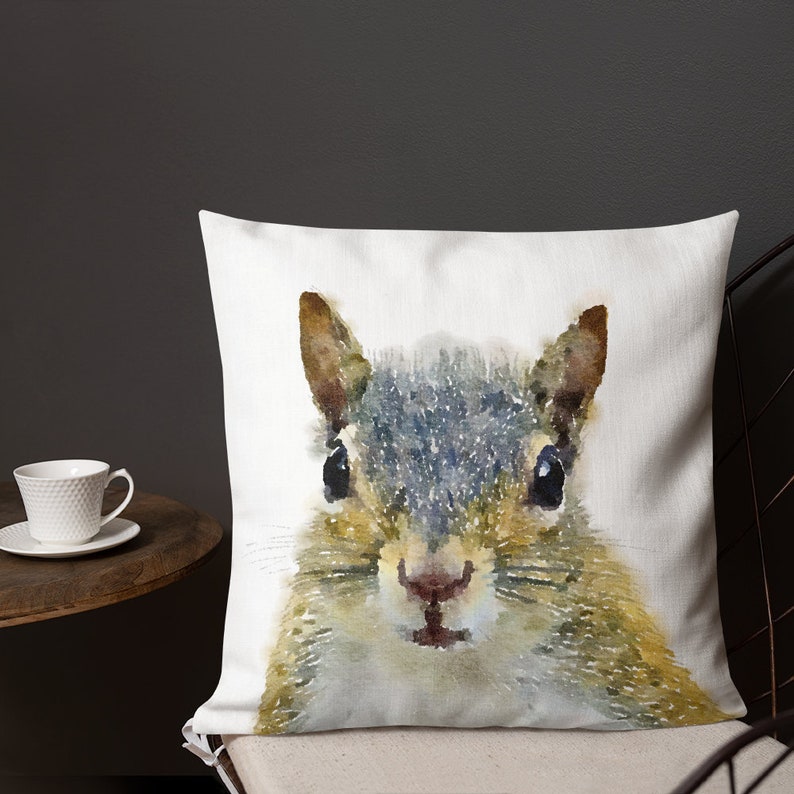 Squirrel Throw Pillow, Squirrel Cushion, Watercolor Woodland Nursery
