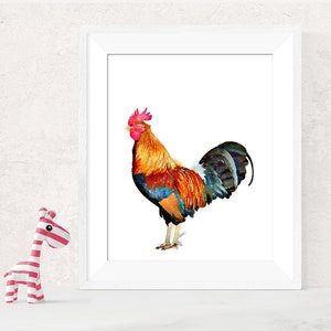 Rooster Wall Art Instant Download jpg png, Watercolor Woodland Nursery Print, Chicken Painting Baby Shower Gift Printable Poster