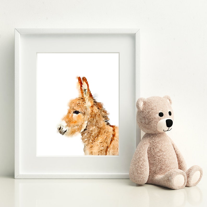Donkey Wall Art Instant Download Watercolor Woodland Nursery Etsy
