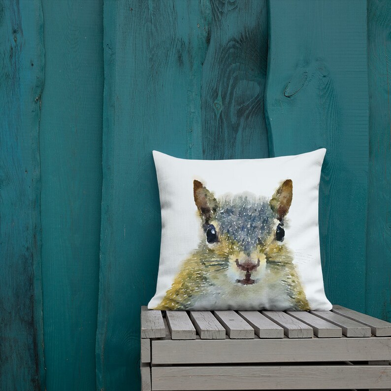 Squirrel Throw Pillow, Squirrel Cushion, Watercolor Woodland Nursery