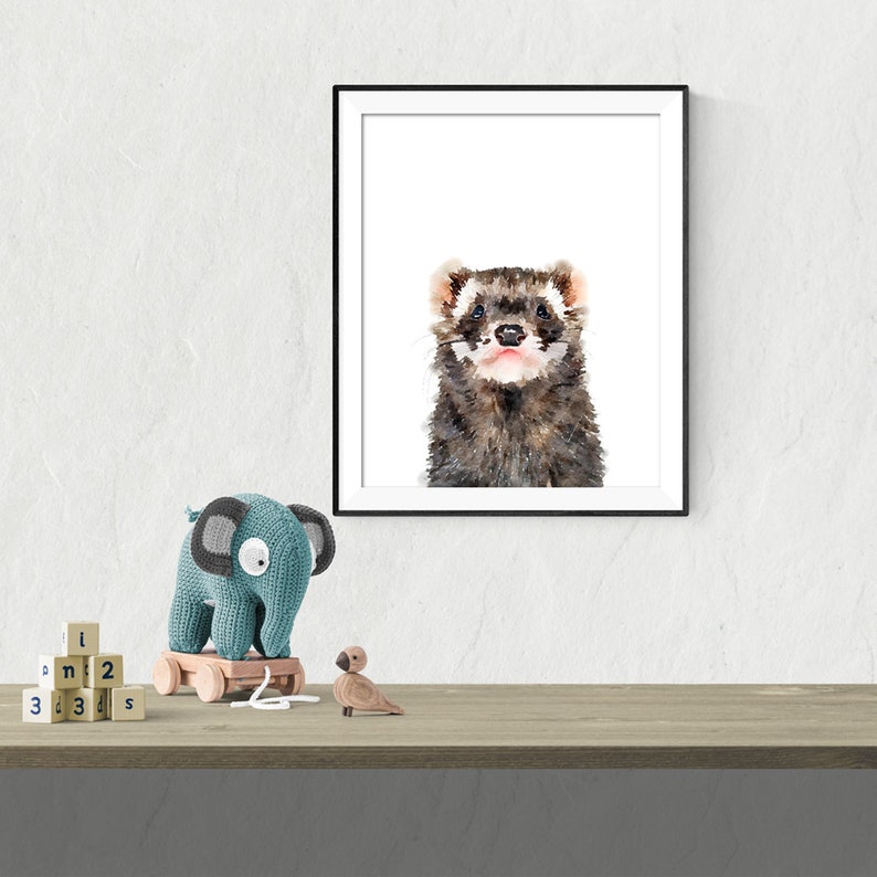 Ferret Wall Art Watercolor Woodland Nursery Art Print Ferret Etsy