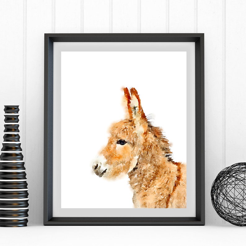 Donkey Wall Art Instant Download Watercolor Woodland Nursery Etsy
