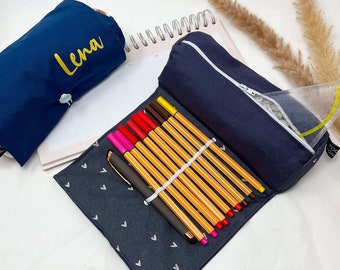 Pencil case blue hearts/pencil case, pencil case with name, school, pencil case personalized, pencil roll for girls