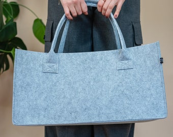 Shopper in feltro grigio chiaro, borsa grigia per la spesa in feltro, borsa grande in feltro, borsa per caminetto, borsa tote grande, regalo zia regalo nonna