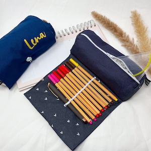 Pencil case blue hearts/pencil case, pencil case with name, school, pencil case personalized, pencil roll for girls