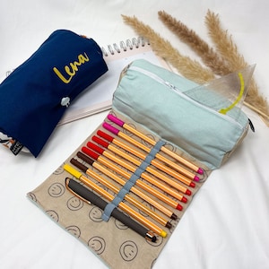 Pencil case personalized for university/college/school, pencil case turquoise girls, pencil case, pen case, pencil roll, turquoise smiley