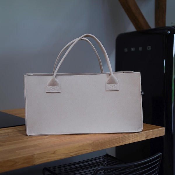 Filz Shopper rosa, Tasche beige zum Einkaufen Filz, große Filztasche, Kamintasche, große Tragetasche, Geschenk Tante Geschenk Oma