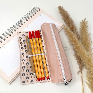 Gift for student - pink boho pencil case for approx. 12 pens, pencil case with name and elastic band, pencil case for girls